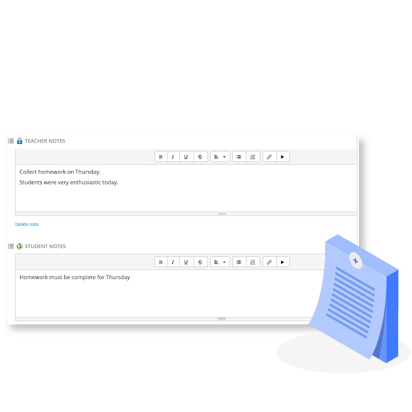 Notes linked to people and classes.